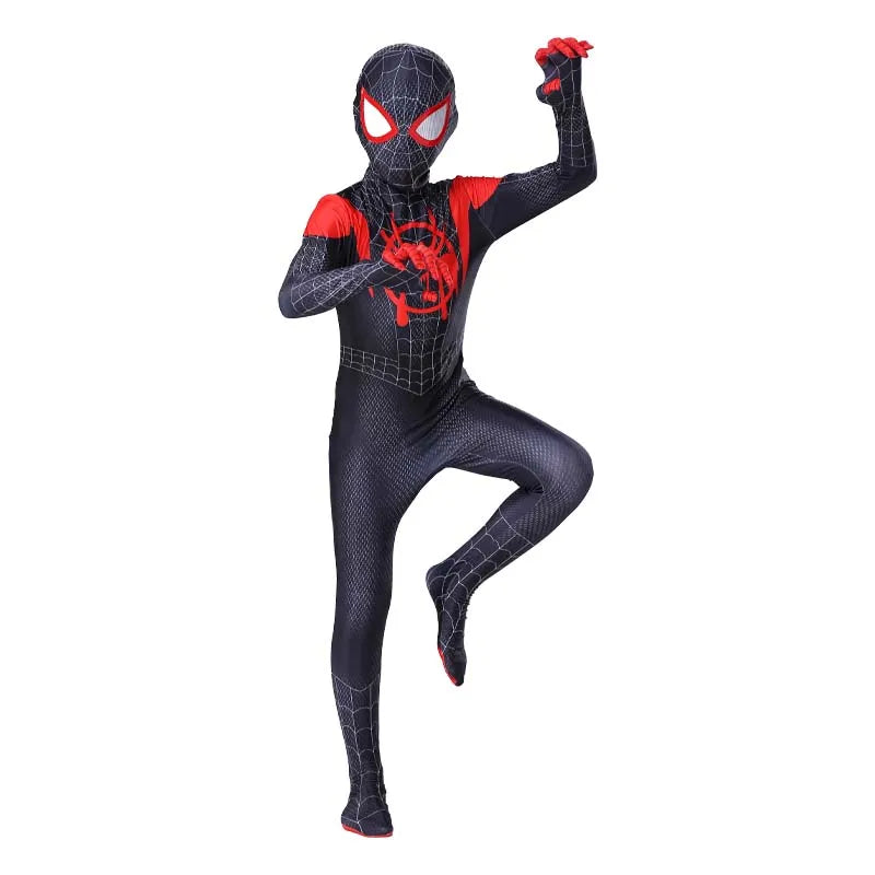 Miles Spider-Man Costume Jumpsuit — Superhero Bodysuit with Head Cover for Halloween & Cosplay Party