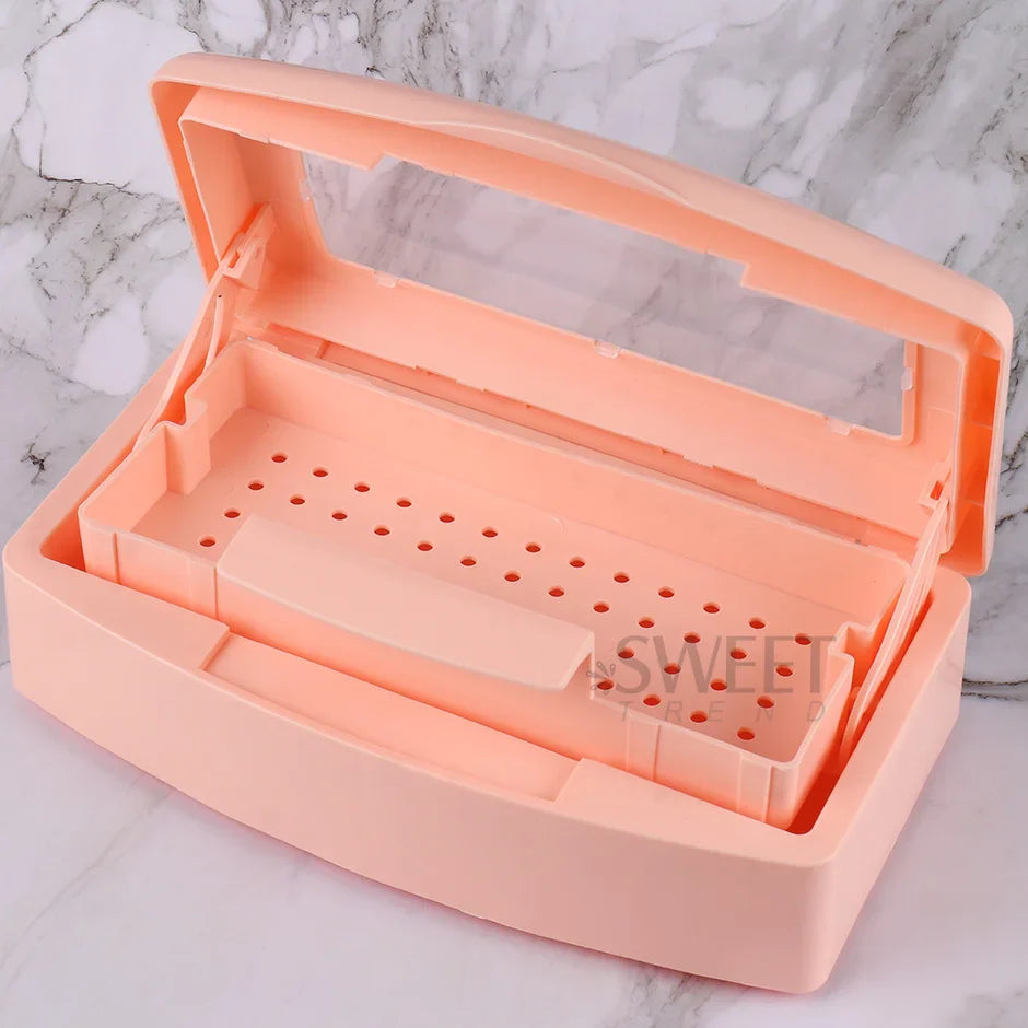 Nail Sterilizer Disinfection Box Pink | Manicure Metal Tool & Tweezers Sterilizer Tray for Salon