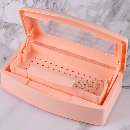 Nail Sterilizer Disinfection Box Pink | Manicure Metal Tool & Tweezers Sterilizer Tray for Salon