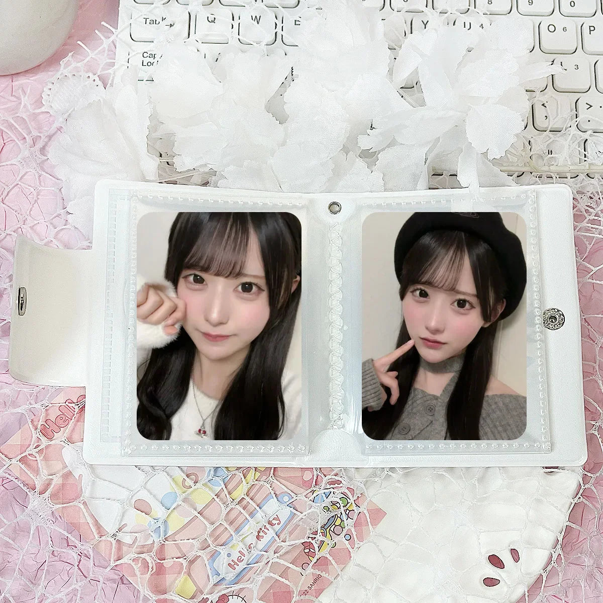 Cute Pink Angel Bunny Photo Card Album - K-Pop 3–3.5 Inch Photocard Storage & Protective Holder