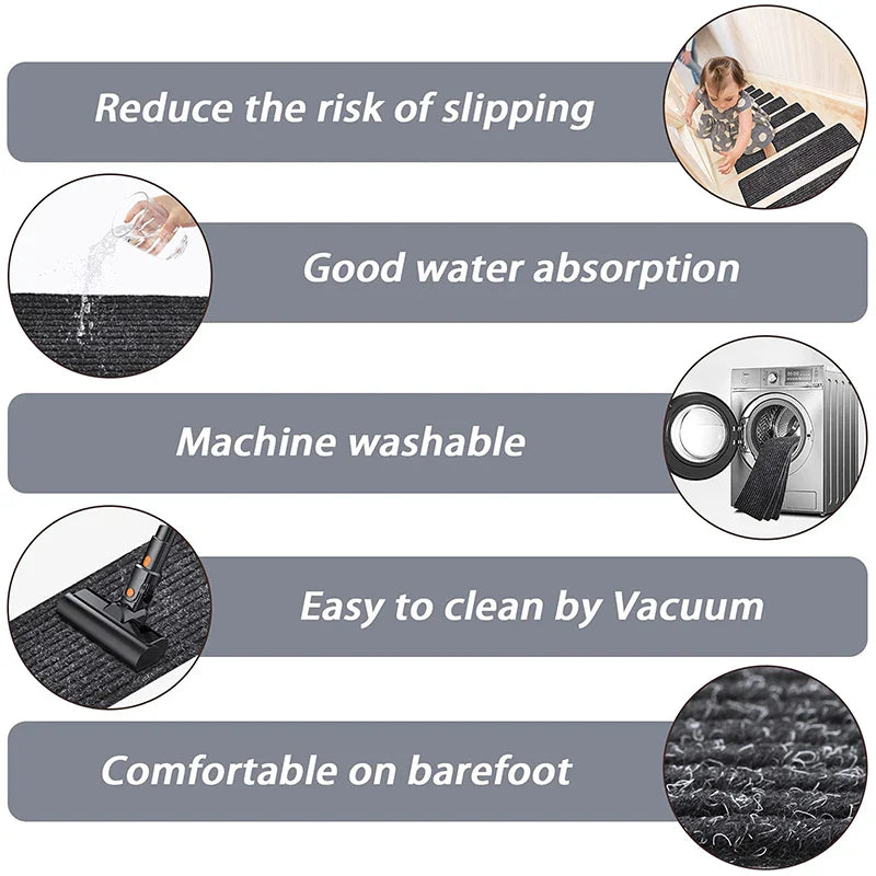 20x76cm Soft Stair Mat – Self-Adhesive Non-Slip Water Absorption Carpet Protector, Variety Pattern Rug for Stairs