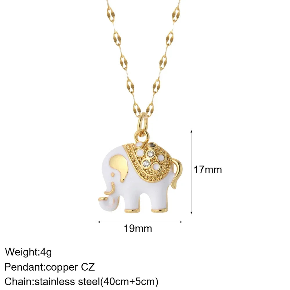 Heart Evil Blue Eye Sun Necklace – Cute Dog, Bee & Elephant Gold Pendant with Long Stainless Steel Chain for Women