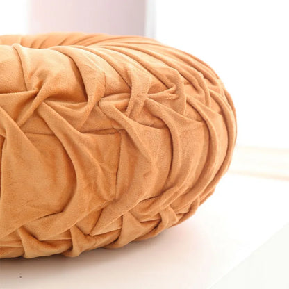 3D Pleated Dutch Velvet Pumpkin Throw Pillow – Hand-Sewn Lumbar Backrest Cushion for Sofa, Bed & Office Chair