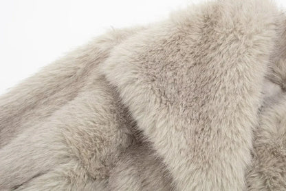 TRAF 2024 Women's Cropped Faux Fur Jacket – Chic Lapel Collar, Long Sleeve, Front Snap-Button Thick Coat