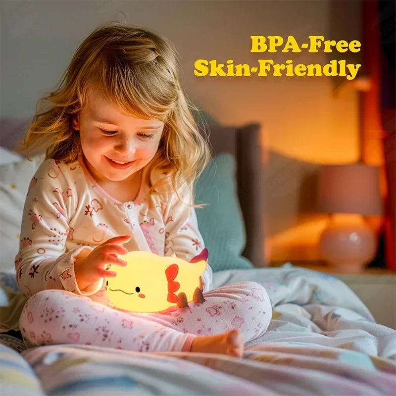 Cute Axolotl Silicone Night Light - Touch Control Nursery Sleeping Lamp | USB Rechargeable Table Lamp for Baby and Child