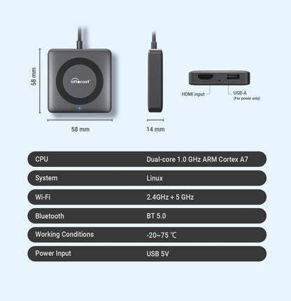 OTTOCAST Car TV Mate Adapter — Wired to Wireless CarPlay & Android Auto, HDMI Multimedia Video Converter for TV Sticks, Game Box, Phone