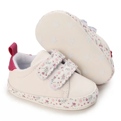 Baby Girl Pre-Walker Shoes - Floral Embroidery Bow Princess Sneakers, Soft Sole Casual Footwear 0–18M