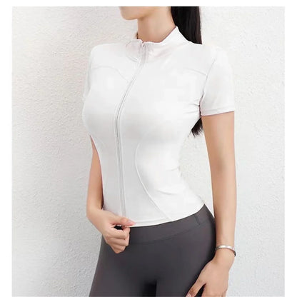 Women’s Casual Slim Fit Short Sleeve Sports Jacket – Zipper Yoga, Running & Cycling Activewear Top for Summer Workout Outfit