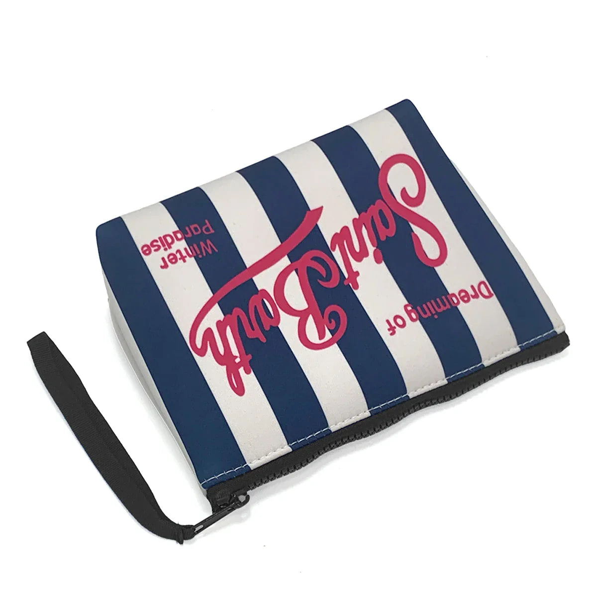 S-SAINT BARTH Pink Neoprene Clutch Bag – Trendy Vertical Zip Pouch Makeup & Toiletry Purse for Women