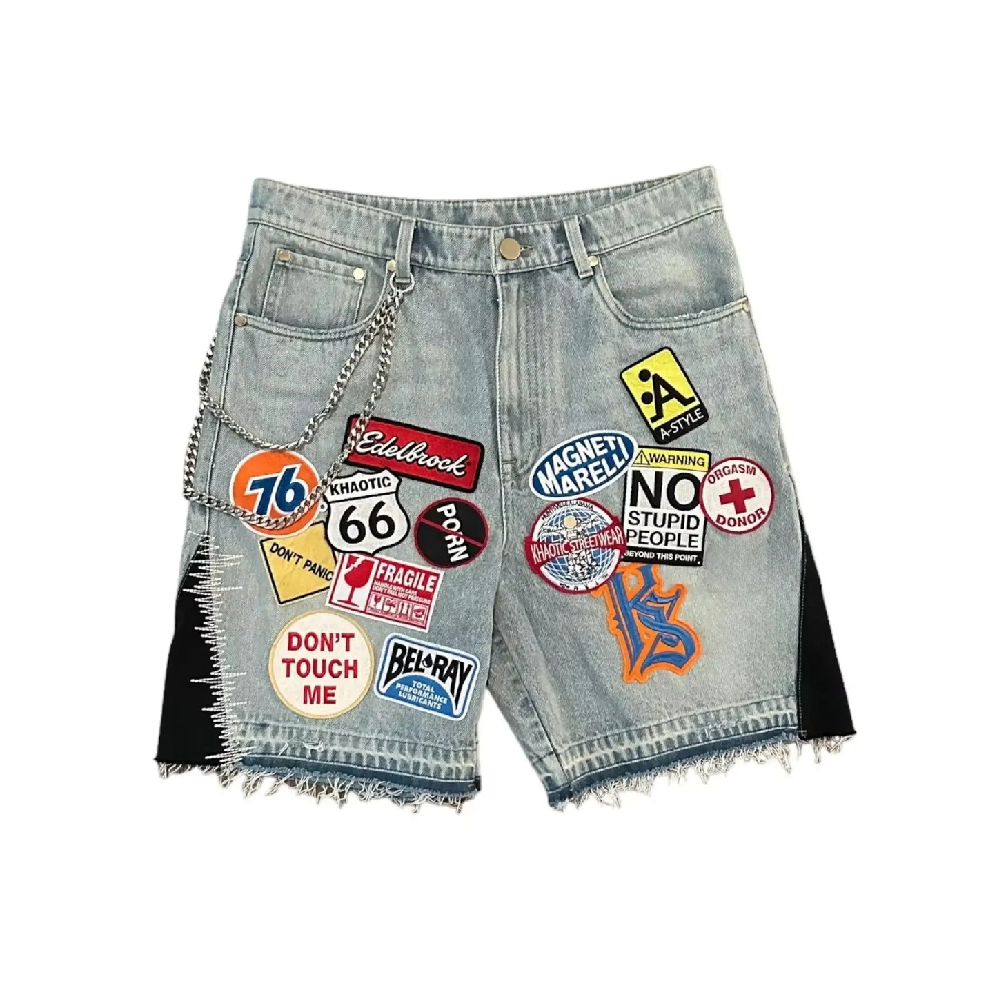 Unisex Y2K Rock Hip Hop Patchwork Denim Shorts – Retro Cartoon Pattern Baggy Casual Basketball Fitness Shorts