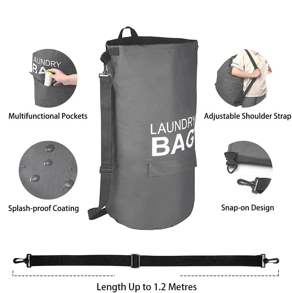 71L Laundry Backpack Hamper — Large Oxford Laundry Bag with Adjustable Shoulder Straps & Pocket