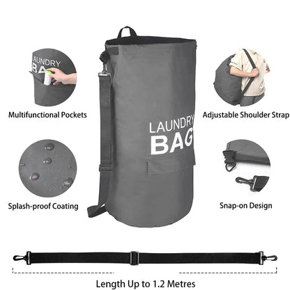 71L Laundry Backpack Hamper — Large Oxford Laundry Bag with Adjustable Shoulder Straps & Pocket