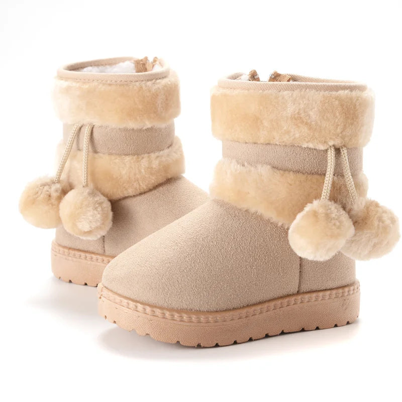 Girls Winter Snow Boots - Thick Warm Comfortable Princess Shoes for Kids