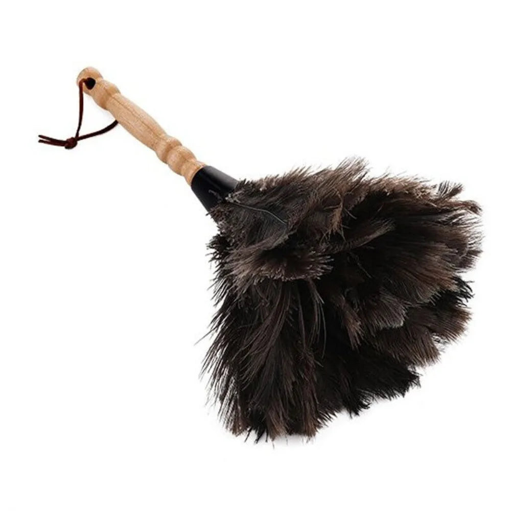 Ostrich Feather Dusting Brush – Wooden Handle Anti-Static Household & Car Cleaning Duster Tool