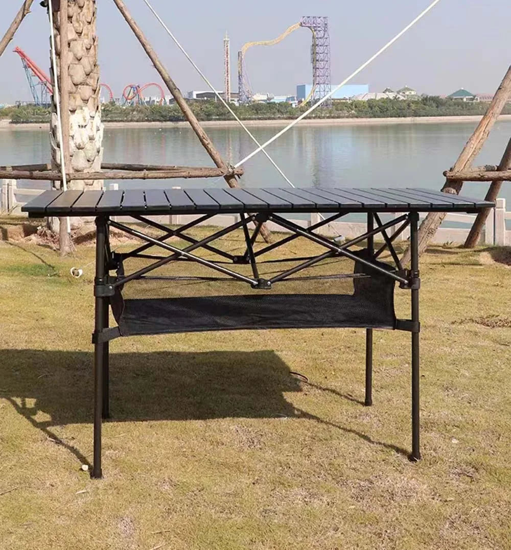 Outdoor Folding Long Table – Portable Storage Camping Desk with Net Bag, Easy Install, Lightweight & Stable