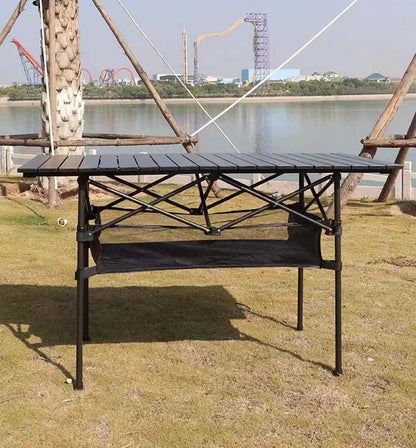 Outdoor Folding Long Table – Portable Storage Camping Desk with Net Bag, Easy Install, Lightweight & Stable