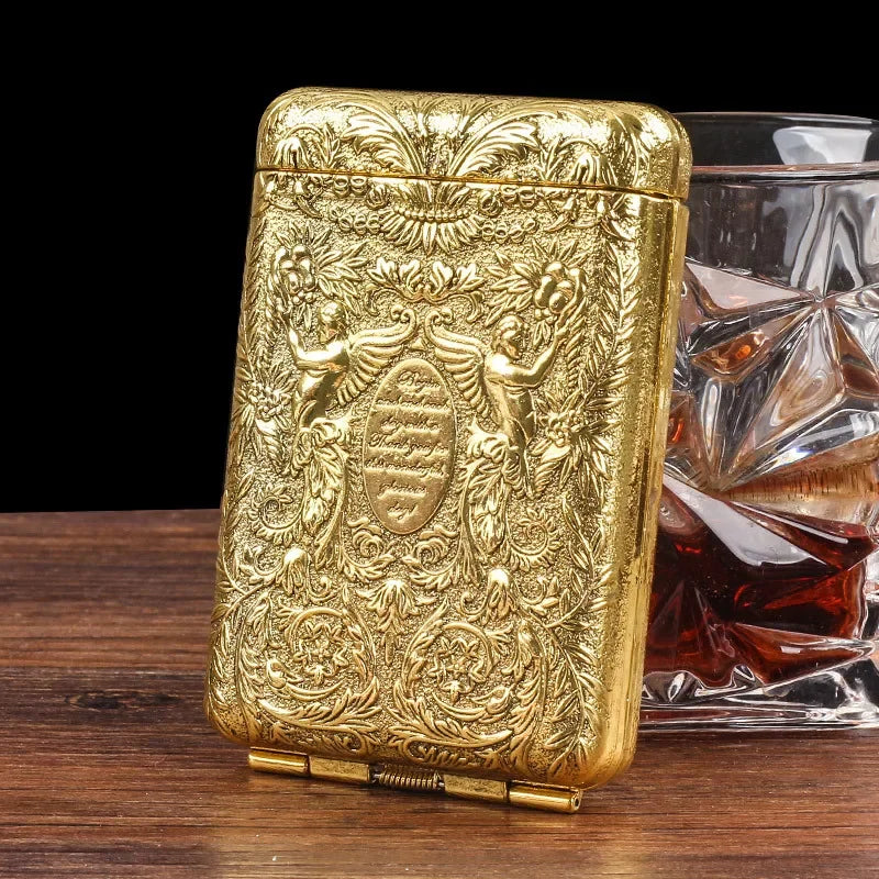 Retro Carved Metal Cigarette Case - Luxury Pocket Tobacco Holder for 14 Cigarettes & Smoking Accessories