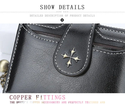 Women’s PU Leather Wallet — Short Hasp Coin & Card Holder, Small Money Bag Clutch in Blue & Red