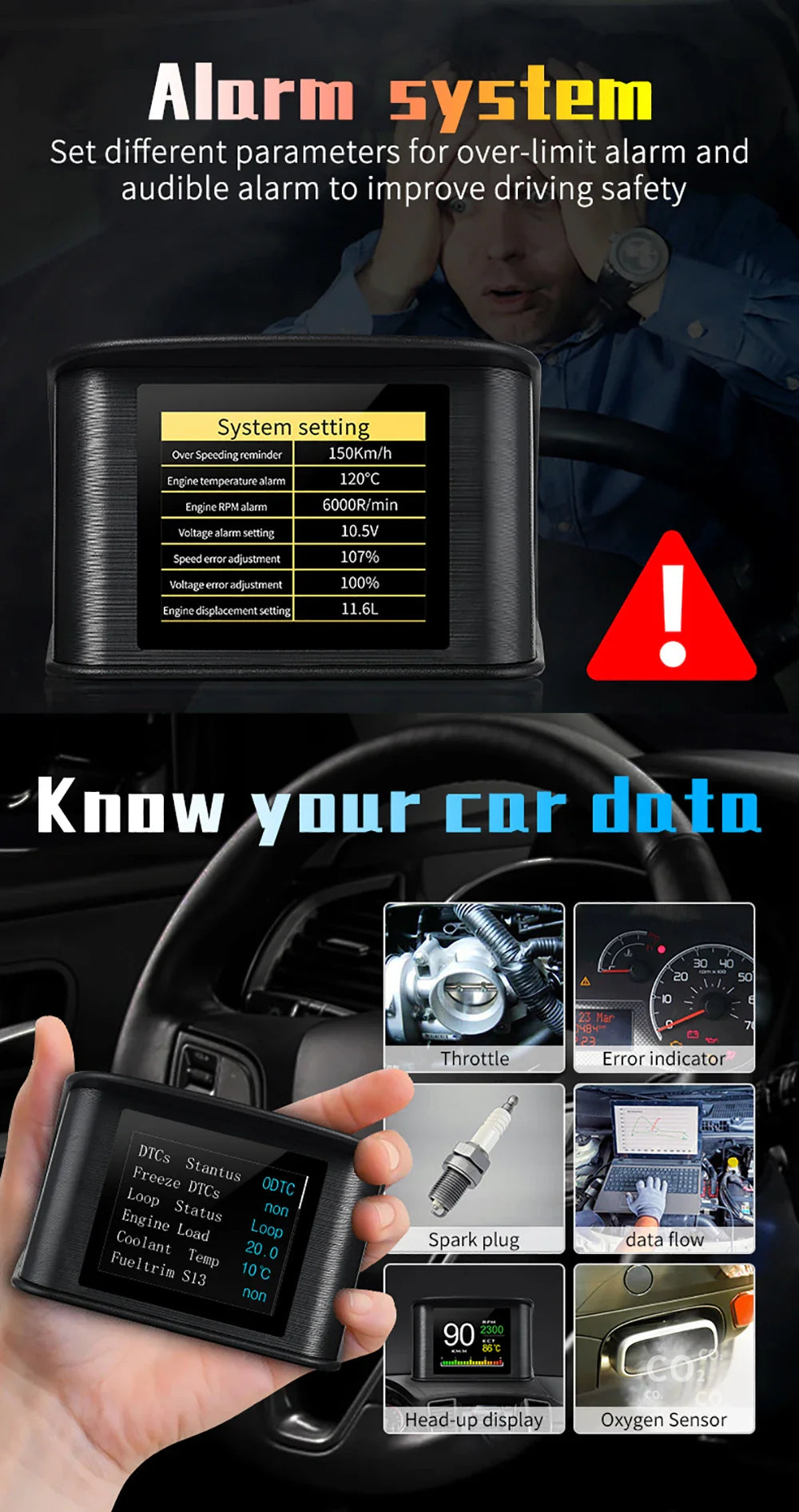 P10 Pro Head-Up Display – On-Board OBD2 Computer with Digital Speedometer, Mileage, Temperature & Driving Data Gauge