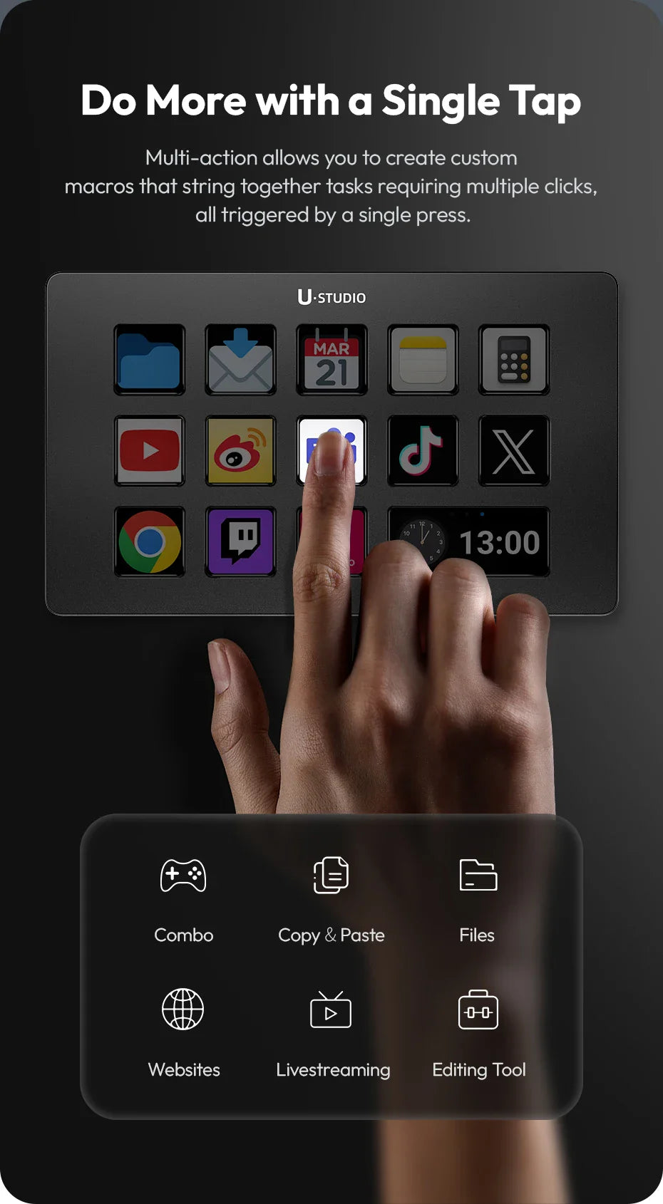 Ulanzi D200 Live Streaming Controller – 13 LCD Keys for Vlog, Content Creation, Photo & Video Editing, Gaming, Office Work