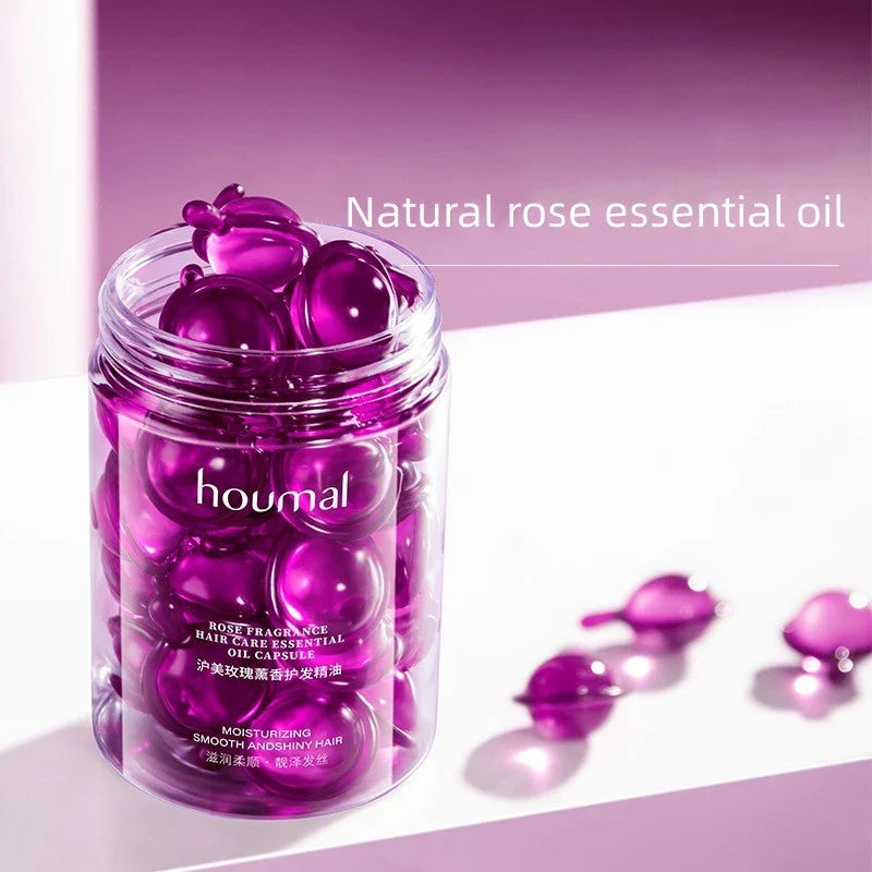 30-Piece Rose Essential Oil Capsules: Keratin Plant Complex for Dry, Damaged Hair Repair - Female Hair Care Solution
