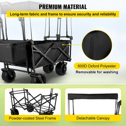 VEVOR Folding Wagon Cart with Adjustable Handle & Removable Canopy – Collapsible Oxford Cloth Utility Cart for Camping, Beach & Outdoor Use