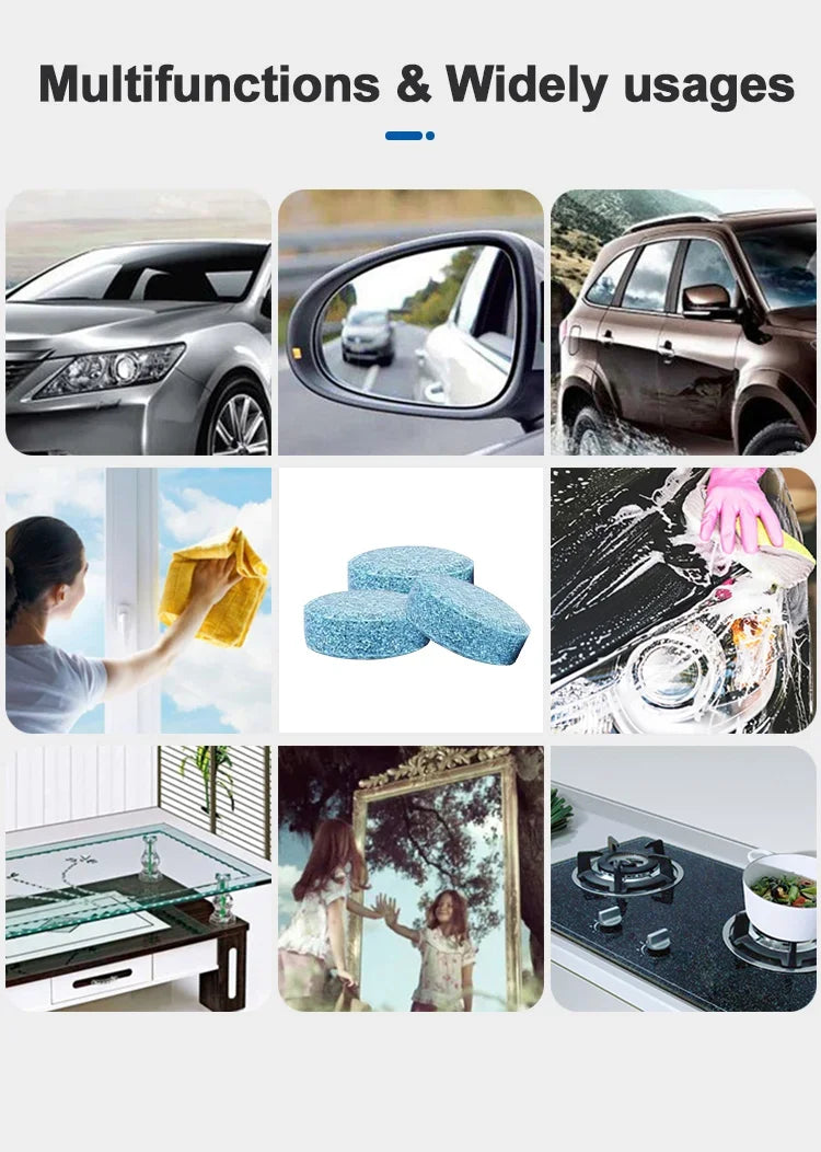 Car Windshield Washer Fluid Tablets | Concentrated Effervescent Wiper Cleaning Tablets for Windows & Kitchen