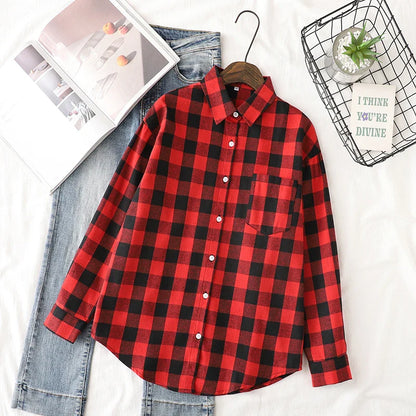 2025 Women’s Flannel Plaid Shirt – Casual Loose Cotton Long Sleeve Blouse, Designer Style Tops