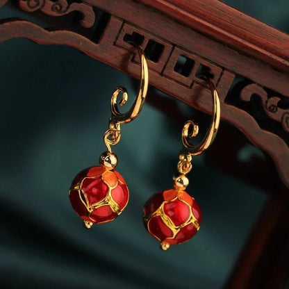 Vintage Flower Drop Earrings - Natural Stone Ethnic Jewelry for Women