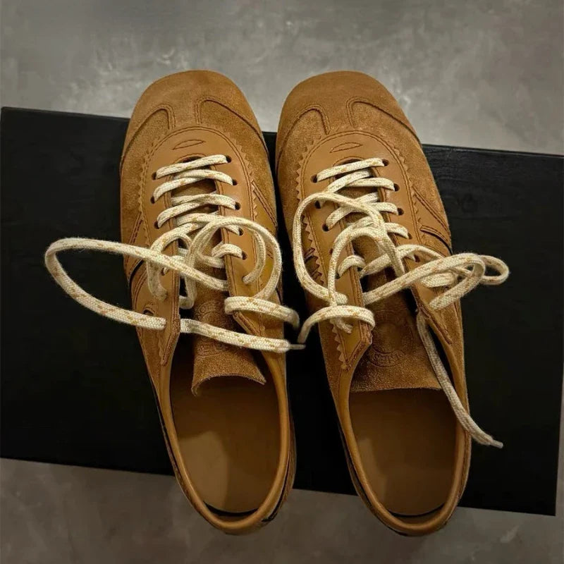 Real Leather German Training Shoes for Women — 2025 Retro Fashion Four Seasons Running & Casual Forrest Gump Style Sneakers