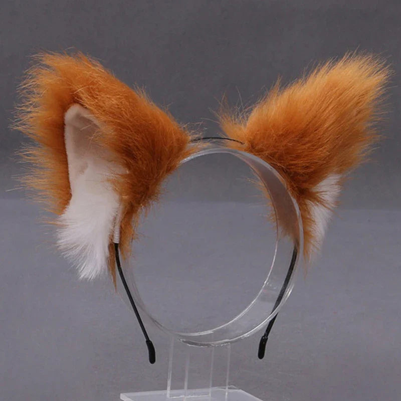 Lolita Animal Cat & Fox Ear Hair Hoops — Cosplay Faux Fur Hairband for Girls, Halloween Anime Headwear Accessory