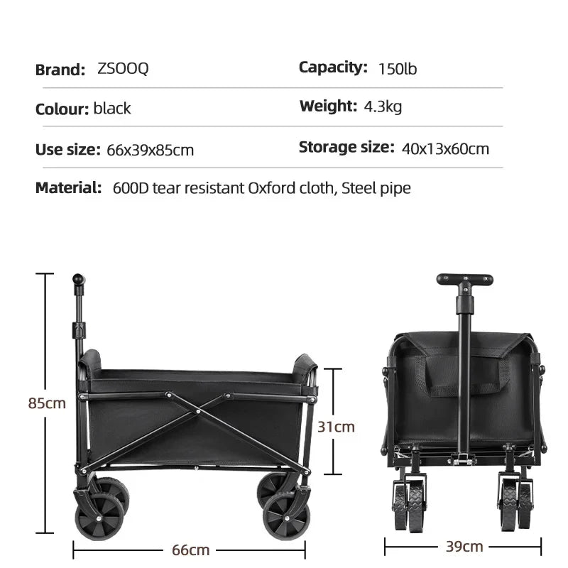 Foldable Outdoor Utility Cart - Heavy Duty Portable Camping, Picnic, Beach & Shopping Wagon
