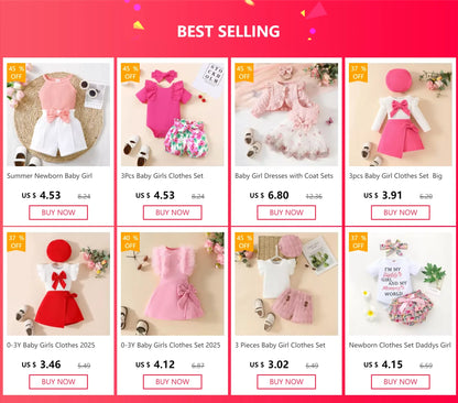 Newborn Baby Girls Clothes Set – Pink Ruffle Top & Heart Print Bow Trousers, Princess Casual Outfit for Infants