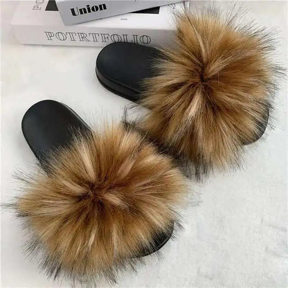 Summer Faux Fur Slippers for Women – Indoor Plush Furry Slides, Fluffy Flip Flops & Casual House Shoes