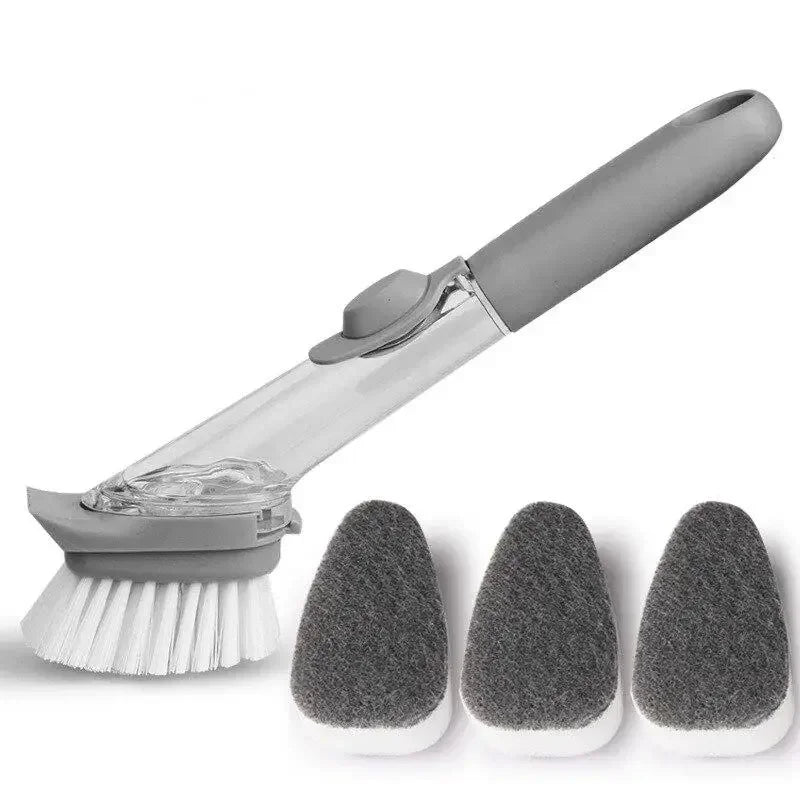 Refillable Liquid Cleaning Brush – Kitchen Bowl Scrubber with Long Handle & Dish Soap Dispenser