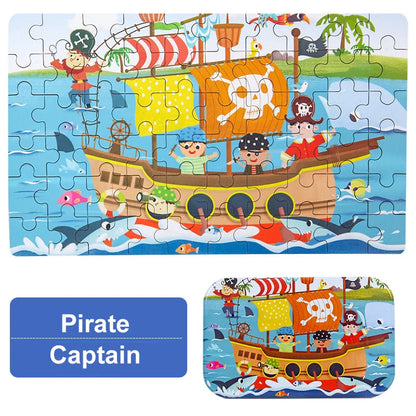 60-Piece Jigsaw Puzzle Set — Cartoon Animals & Vehicles Montessori Educational Toys for Kids, Perfect Christmas Gifts