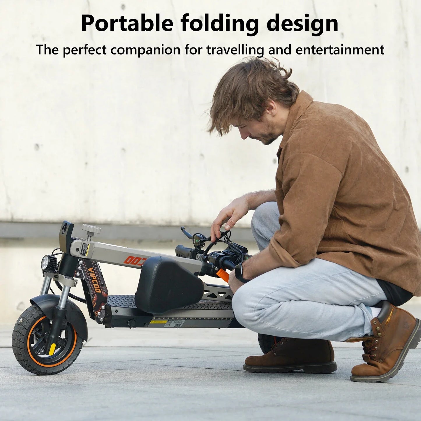 VIPCOO VS1 Electric Scooter – 700W Motor, 48V 13AH Battery, Portable Folding with 10” Off-Road Air Tires