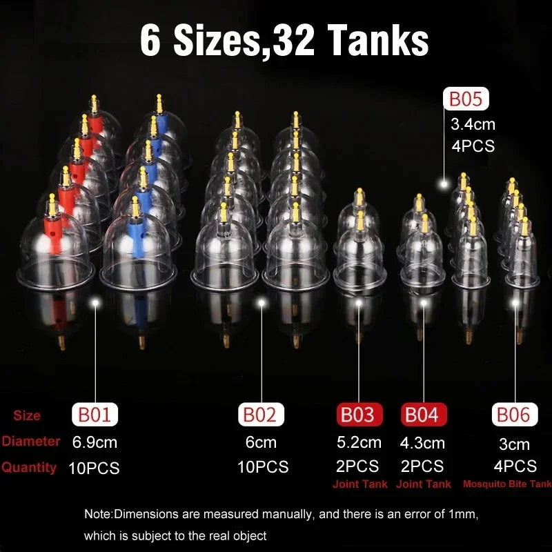 32PCS Professional Vacuum Cupping Set — Body Massager with Suction Cups for Relaxation, Detox & Anti-Cellulite Therapy