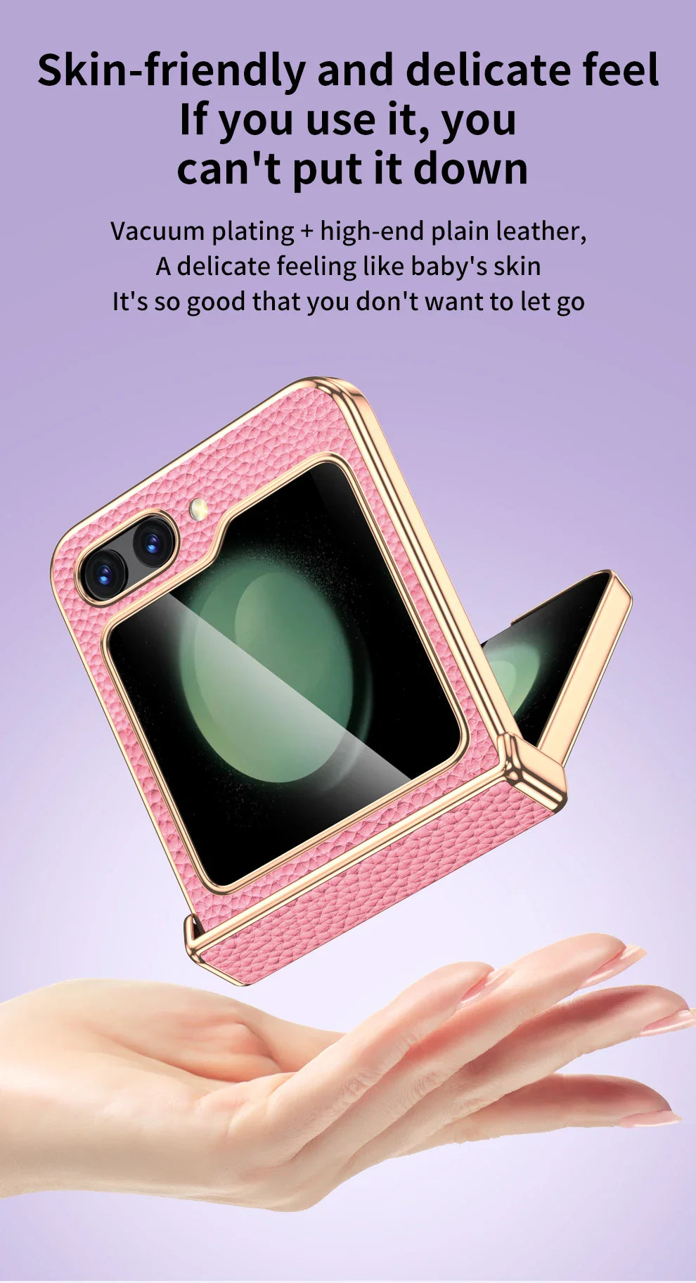 Cowhide Leather Samsung Galaxy Z Flip Case — Luxury Hinge Protection Cover with Tempered Glass for Flip 5/6/7