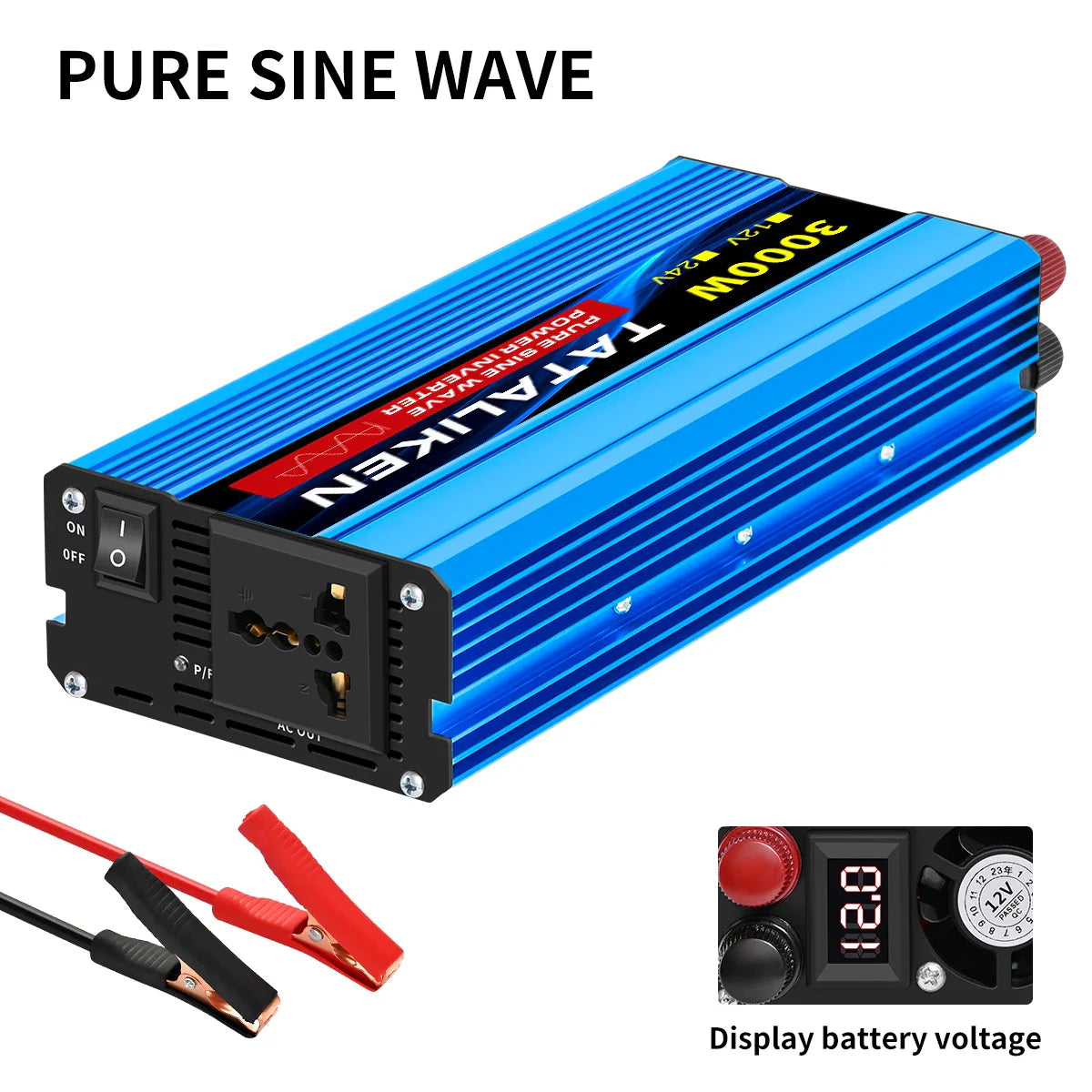 Pure Sine Wave Power Inverter 1000W–4000W – DC 12V/24V to AC 220V 50Hz Converter with Universal Socket Charger Adapter