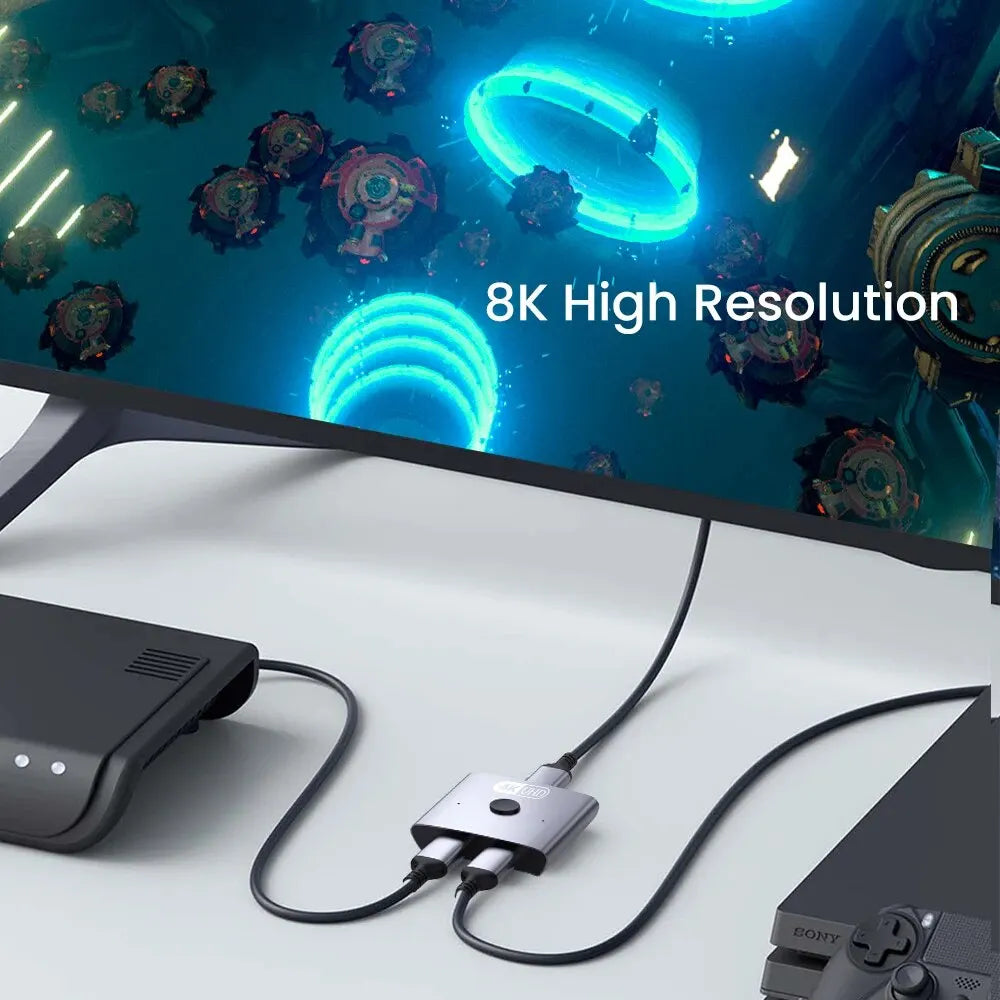 NIERBO 8K Bi-Directional HDMI 2.1 Switch Splitter - 2 in 1 Out Ultra HD 4K@120Hz 8K@60Hz 48Gbps Aluminum Hub for PS5 & Xbox
