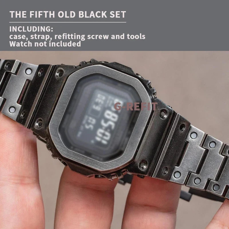 G-Refit V6.0 DW5600 Metal Bezel Kit - Stainless Steel Watch Band Strap & Case Accessories with Tools for GWB5600/GWM5610
