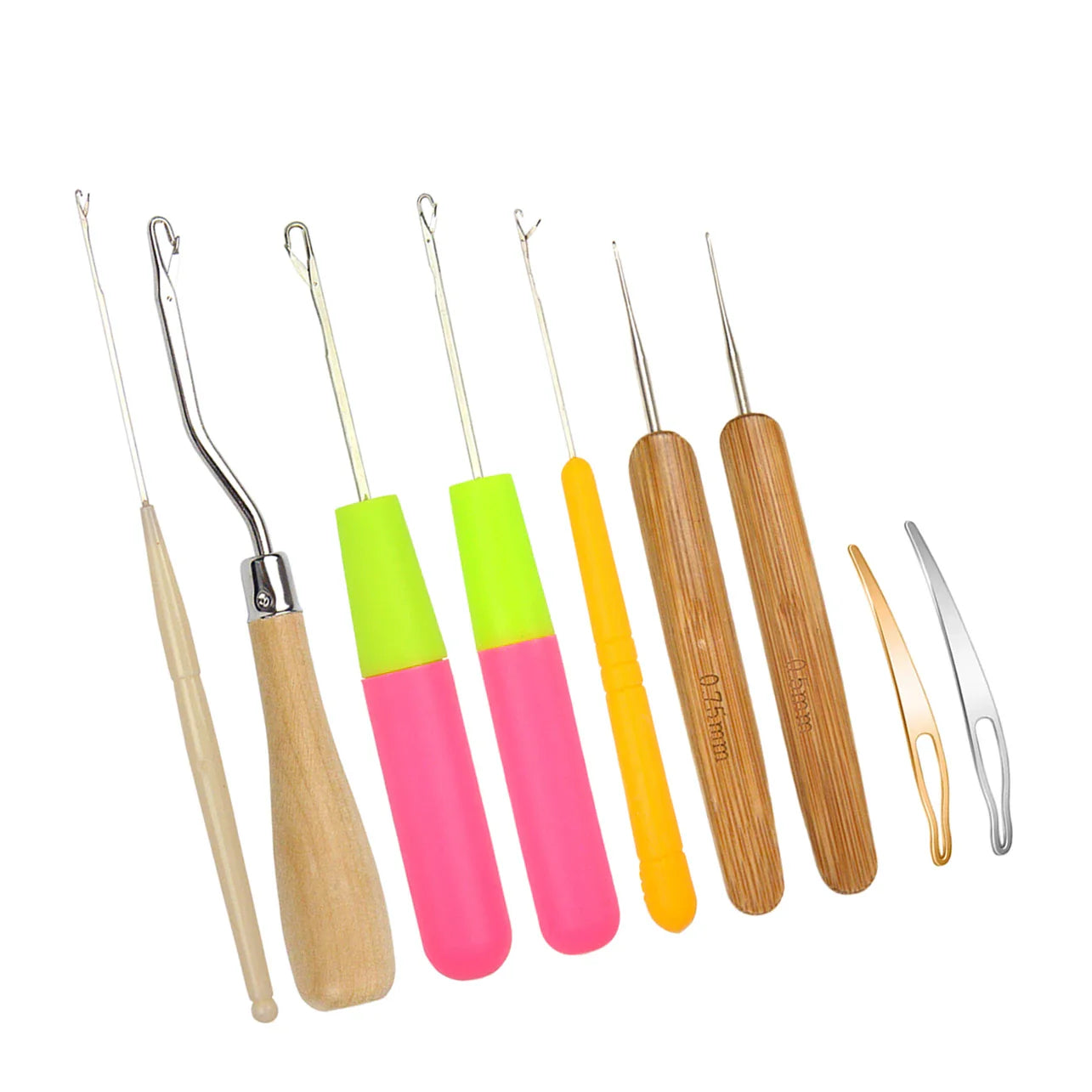 9-Piece Bent Latch Hook Set – Crochet Needles for Dreadlocks, Braiding, Hair Extensions