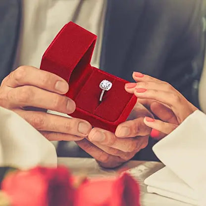 6PCS Red Velvet Heart Ring Boxes – Romantic Jewelry Display & Gift Case for Engagement, Wedding & Wholesale