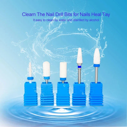 5pcs Ceramic Nail Drill Bit Set - Electric Nail Cutter Bits for Manicure & Pedicure Machine, Nail Accessories & Tools