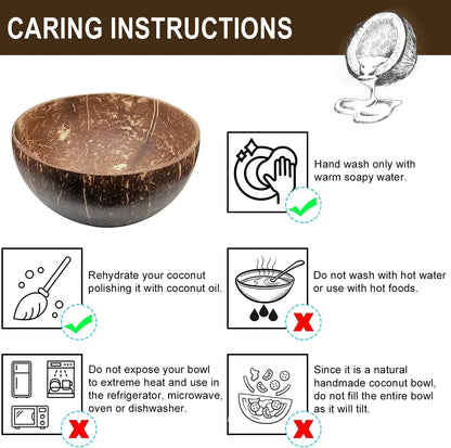 Natural Coconut Shell Bowl – Lightweight Fruit, Salad & Dessert Bowl Southeast Asia Tableware Set
