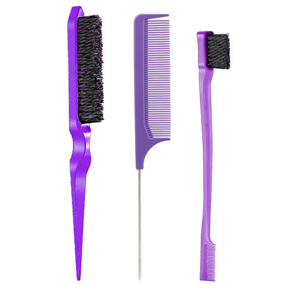 New Three-Piece Hair Brush Set – Sharp-Tail Comb, Three-Row Hair Comb, Steel Needle Mouse Tail Comb & Eyebrow Brush Tool
