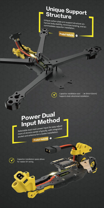 SpeedyBee Mario 5 O4 DC/XH Carbon Fiber Frame Kit – FPV Freestyle RC Racing Drone