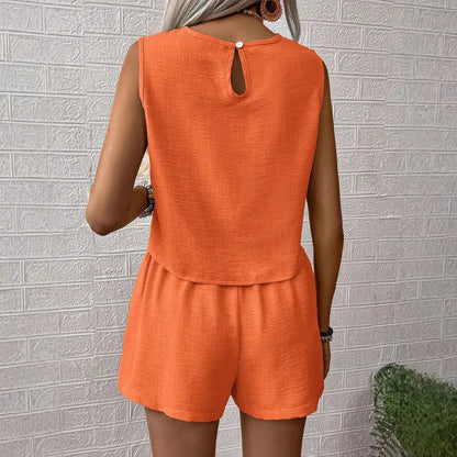 Women Summer 2-Piece Shorts Set – Sleeveless Loose Tank Top & Shorts Casual Outfit 2025 Fashion Femme Suit