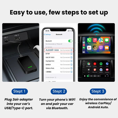 CarlinKit 5.0 Wireless CarPlay and Android Auto Adapter Dongle – Compatible with Toyota, Mazda, VW, Peugeot, Jeep, Cadillac, Chevrolet, Ford, and More